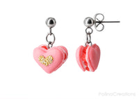 Handmade Heart Shaped French Macaron Stud Dangle Earrings, Valentine's Day Gift
