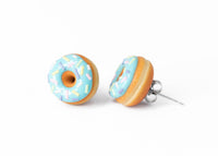 Handmade Jewelry Light Blue Glazed Doughnut Earrings With Sprinkles, Donut Earrings PolinaCreations Fake Food Jewelry Polymer clay Food Earrings mini food jewelry miniature food cute studs small earrings circle earrings sprinkle jewelry rainbow jewelry hypoallergenic jewelry polina creations jewellery gift for her gift for woman girls baskin robbins dunkin donut blue earrings