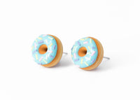 Handmade Jewelry Light Blue Glazed Doughnut Earrings With Sprinkles, Donut Earrings PolinaCreations Fake Food Jewelry Polymer clay Food Earrings mini food jewelry miniature food cute studs small earrings circle earrings sprinkle jewelry rainbow jewelry hypoallergenic jewelry polina creations jewellery gift for her gift for woman girls baskin robbins dunkin donut blue earrings