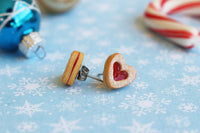 PolinaCreations Handmade Christmas Jam Linzer Heart Cookie Earrings, Jam Filled Cookie Earrings, Miniature Food Fake Food Jewelry Red Heart Earrings Cute earrings miniature food jewelry Xmas gift for her polymer clay jewelry dessert jewelry