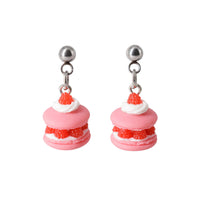 Handmade Raspberry French Macaron Stud Dangle Earrings
