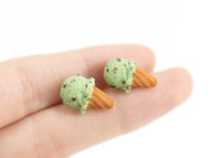 polinacreations Handmade jewelry Mint Chocolate Chip Ice Cream Waffle Cone Stud Earrings, Ice Cream Earrings, Ice Cream Studs Cute Earrings Mint Green Studs cute earrings green jewelry fake food jewelry polymer clay miniature food jewelry mini food earrings polina creations gift for her gift for woman girls small earrings cute studs hypoallergenic jewelry waffle jewelry ice cream jewelry 