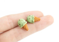 polinacreations Handmade jewelry Mint Chocolate Chip Ice Cream Waffle Cone Stud Earrings, Ice Cream Earrings, Ice Cream Studs Cute Earrings Mint Green Studs cute earrings green jewelry fake food jewelry polymer clay miniature food jewelry mini food earrings polina creations gift for her gift for woman girls small earrings cute studs hypoallergenic jewelry waffle jewelry ice cream jewelry 