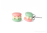 Handmade Mint Green & Coral Pink Floral Macaron Stud Earrings
