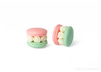 Handmade Mint Green & Coral Pink Floral Macaron Stud Earrings