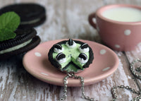 PolinaCreations Handmade Mint Chocolate Chip Ice Cream Pie Necklace, Cookie Jewelry Mint Jewelry Circle Mint Green Necklace Polymer clay Fake Food Jewelry oreo jewelry oreo charm oreo cookie necklace mint ice cream jewelry ice cream necklace miniature food jewelry mini food necklace polina creations green ice cream charm