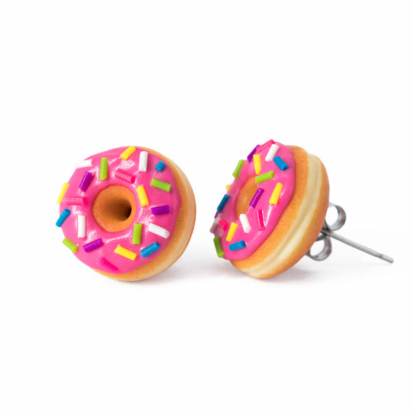 polinacreations Handmade Magenta Color Glazed Donut Stud Earrings, Doughnut Earrings Donut Stud Earrings Pink Donuts Pink Earrings polymer clay Fake Food Jewelry circle earrings pink jewelry pink earrings miniature food jewelry mini food earrings polina creations sprinkle earrings small earrings unique jewelry handmade jewelry magenta jewelry dessert jewelry handmade jewellery
