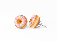 Handmade Pink Glazed Doughnut Stud Earrings