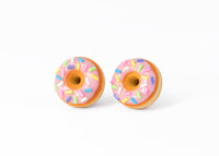 Handmade Pink Glazed Doughnut Stud Earrings