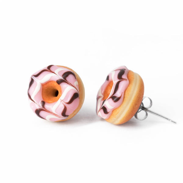 Handmade Jewelry pink Glazed Doughnut Earrings With Sprinkles, Donut Earrings PolinaCreations Fake Food Jewelry Polymer clay Food Earrings mini food jewelry miniature food cute studs small earrings circle earrings sprinkle jewelry rainbow jewelry hypoallergenic jewelry polina creations jewellery gift for her gift for woman girls baskin robbins dunkin donut 