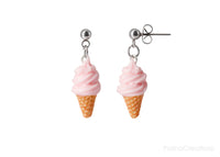 Handmade Soft Pink Ice Cream Dangle Stud Earrings