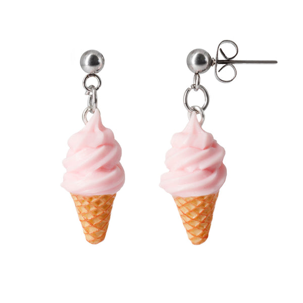Handmade Soft Pink Ice Cream Dangle Stud Earrings