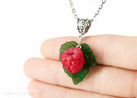 Polinacreations Handmade jewelry Raspberry Necklace, Polina Creations Fruit Necklace Fruit jewelry Berry Pendant Polymer clay Fake Food jewelry Summer jewelry Strawberry jewelry Red Necklace green jewelry vegetable necklace