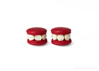 Handmade Red & White Floral Macaron Stud Earrings
