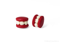 Handmade Red & White Floral Macaron Stud Earrings