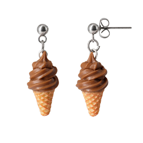 Handmade Soft Chocolate Ice Cream Dangle Stud Earrings