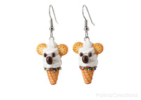 PolinaCreations White Koala Ice Cream Waffle Cone Earrings, Koala Earrings Wildlife Australian animal Jewelry Polymer Clay Fake Food Earrings Pet Lover Gift Vanilla ice cream jewellery Polina creations