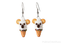 PolinaCreations White Koala Ice Cream Waffle Cone Earrings, Koala Earrings Wildlife Australian animal Jewelry Polymer Clay Fake Food Earrings Pet Lover Gift Vanilla ice cream jewellery Polina creations