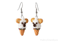 PolinaCreations White Koala Ice Cream Waffle Cone Earrings, Koala Earrings Wildlife Australian animal Jewelry Polymer Clay Fake Food Earrings Pet Lover Gift Vanilla ice cream jewellery Polina creations
