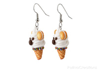 PolinaCreations White Koala Ice Cream Waffle Cone Earrings, Koala Earrings Wildlife Australian animal Jewelry Polymer Clay Fake Food Earrings Pet Lover Gift Vanilla ice cream jewellery Polina creations