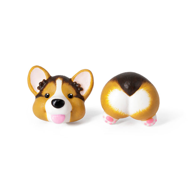 Handmade Tri-Color Corgi Dog Stud Earrings