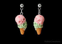 Polinacreations Handmade jewelry Skull ice cream Earrings, Spooky Halloween jewelry pink ice cream earrings Scary Halloween Earrings Witch jewelry skull jewelry spooky jewelry halloween accessory waffle earrings mint ice cream jewelry pink jewelry mint green jewelry scary jewelry pumpkin head jewelry creepy jewelry Halloween gift for her gift for woman vampire jewelry polina creations