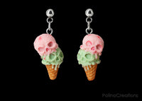 Polinacreations Handmade jewelry Skull ice cream Earrings, Spooky Halloween jewelry pink ice cream earrings Scary Halloween Earrings Witch jewelry skull jewelry spooky jewelry halloween accessory waffle earrings mint ice cream jewelry pink jewelry mint green jewelry scary jewelry pumpkin head jewelry creepy jewelry Halloween gift for her gift for woman vampire jewelry polina creations