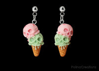 Polinacreations Handmade jewelry Skull ice cream Earrings, Spooky Halloween jewelry pink ice cream earrings Scary Halloween Earrings Witch jewelry skull jewelry spooky jewelry halloween accessory waffle earrings mint ice cream jewelry pink jewelry mint green jewelry scary jewelry pumpkin head jewelry creepy jewelry Halloween gift for her gift for woman vampire jewelry polina creations