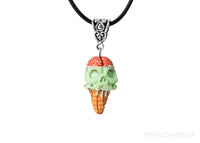 PolinaCreations Skull Ice Cream Cone Necklace, Spooky Skull Mint Chocolate Chip Ice Cream Waffle Cone Necklace Brain Jewelry Blood Necklace Skull Jewelry ice cream jewelry ice cream charm polymer clay jewelry fake food jewelry miniature food jewelry mini food charm mint green jewelry mint necklace mint charm brain charm skull charm blood charm polina creations gift for her gift for woman for girl