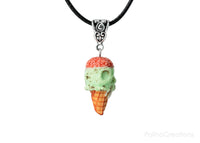 PolinaCreations Skull Ice Cream Cone Necklace, Spooky Skull Mint Chocolate Chip Ice Cream Waffle Cone Necklace Brain Jewelry Blood Necklace Skull Jewelry ice cream jewelry ice cream charm polymer clay jewelry fake food jewelry miniature food jewelry mini food charm mint green jewelry mint necklace mint charm brain charm skull charm blood charm polina creations gift for her gift for woman for girl
