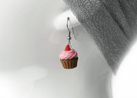polinacreations Handmade jewelry pink Frosting chocolate Cupcake Earrings Topped With Strawberry, Polymer Clay Fake Food Jewelry Red Strawberry Fruit Earrings polymer clay jewelry polina creations cute earrings miniature food jewelry mini food earrings gift for her gift foe woman girl pink jewelry dessert jewelry pink earrings strawberry cupcake brown jewelry brown earrings