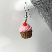 polinacreations Handmade jewelry pink Frosting chocolate Cupcake Earrings Topped With Strawberry, Polymer Clay Fake Food Jewelry Red Strawberry Fruit Earrings polymer clay jewelry polina creations cute earrings miniature food jewelry mini food earrings gift for her gift foe woman girl pink jewelry dessert jewelry pink earrings strawberry cupcake brown jewelry brown earrings