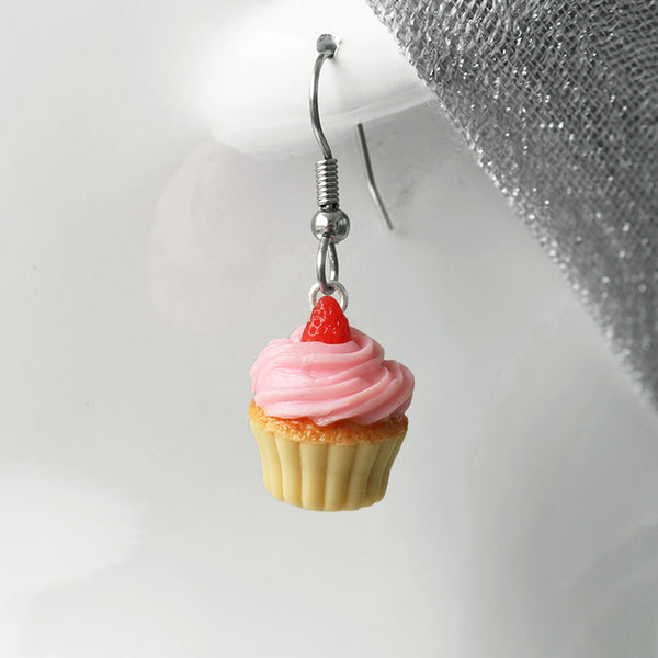 polinacreations Handmade jewelry pink Frosting Cupcake Earrings Topped With Strawberry, Polymer Clay Fake Food Jewelry pink earrings pink jewelry Red Strawberry Fruit Earrings polymer clay jewelry polina creations cute earrings miniature food jewelry mini food earrings gift for her gift foe woman girl pink jewelry dessert jewelry yellow earrings strawberry cupcake red jewelry red earrings
