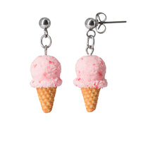 Polinacreations Handmade Strawberry Ice Cream Waffle Cone Dangle Stud Earrings, Ice Cream Earrings, Pink Ice Cream Earrings, Ice cream Jewelry Cute earrings polymer clay miniature fake food jewelry