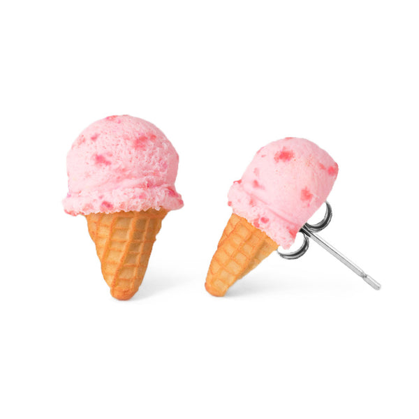polinacreations Handmade jewelry Strawberry Ice Cream Waffle Cone Stud Earrings, Ice Cream Earrings, Ice Cream Studs Cute Earrings Pink Jewelry Strawberry Earrings polina creations gift for her gift for woman present for girl cute earrings small earrings cute studs strawberry jewelry waffle earrings hypoallergenic jewelry surgical steel red jewelry