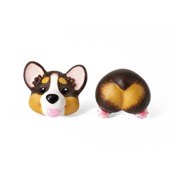 Handmade Tri-Color Corgi Dog Stud Earrings