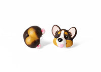 Handmade Tri-Color Corgi Dog Stud Earrings