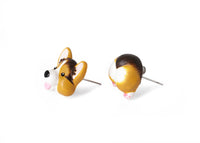 Handmade Tri-Color Corgi Dog Stud Earrings