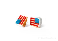 Handmade American Flag Cake Stud Earrings, 4th of July Gift