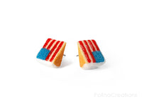 Handmade American Flag Cake Stud Earrings, 4th of July Gift
