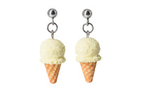 Handmade Vanilla Ice Cream Stud Dangle Earrings, Ice Cream Earrings Ice Cream Jewelry Cute earrings Waffle Cone Mini Fake Food Jewelry 