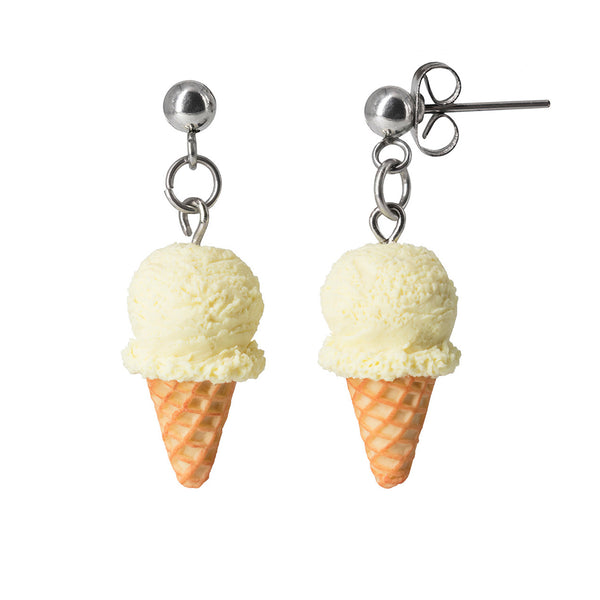 Polinacreations Handmade Vanilla Ice Cream Stud Dangle Earrings, Ice Cream Earrings Ice Cream Jewelry Cute earrings Waffle Cone Mini Fake Food Jewelry cute earrings polymer clay fake food jewelry