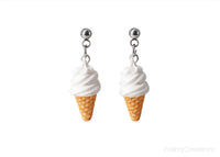 Polinacreations Handmade Jewelry Vanilla Ice Cream Waffle Cone Dangle Stud Earrings White Earrings Ice Cream Earrings Food earrings Cute earring Fun earrings Kawaii