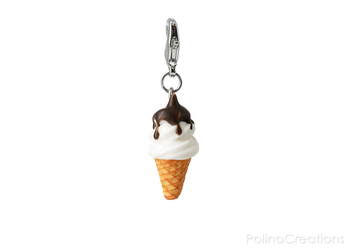 Ice Cream Cone Key Chain Charm in Sterling Silver