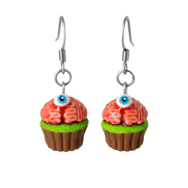 polinacreations handmade jewelry Zombie Brain Cupcake Earrings, Halloween Accessories Ripped Eye Earrings Spooky Zombie Jewelry Scary Earrings Brain Jewelry Blood Earrings