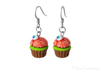 polinacreations blue eyes handmade jewelry Zombie Brain Cupcake Earrings, Halloween Accessories Ripped Eye Earrings Spooky Zombie Jewelry Scary Earrings Brain Jewelry Blood Earrings witch jewelry eye jewelry eyeball earrings