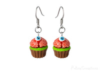 polinacreations blue eyes handmade jewelry Zombie Brain Cupcake Earrings, Halloween Accessories Ripped Eye Earrings Spooky Zombie Jewelry Scary Earrings Brain Jewelry Blood Earrings witch jewelry eye jewelry eyeball earrings